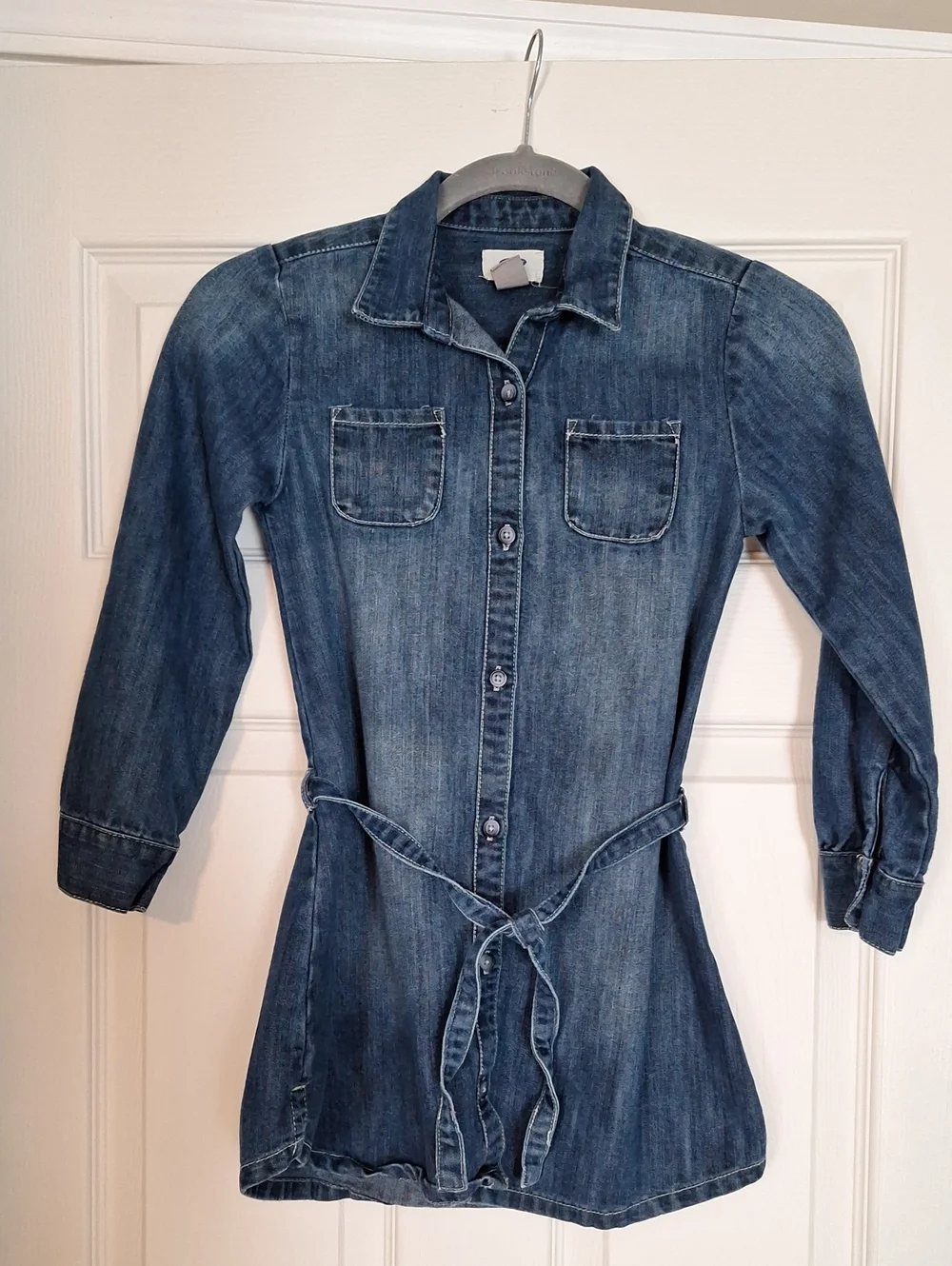 Old Navy Blue Long-Sleeve Denim Shirt Dress with Tie Waist